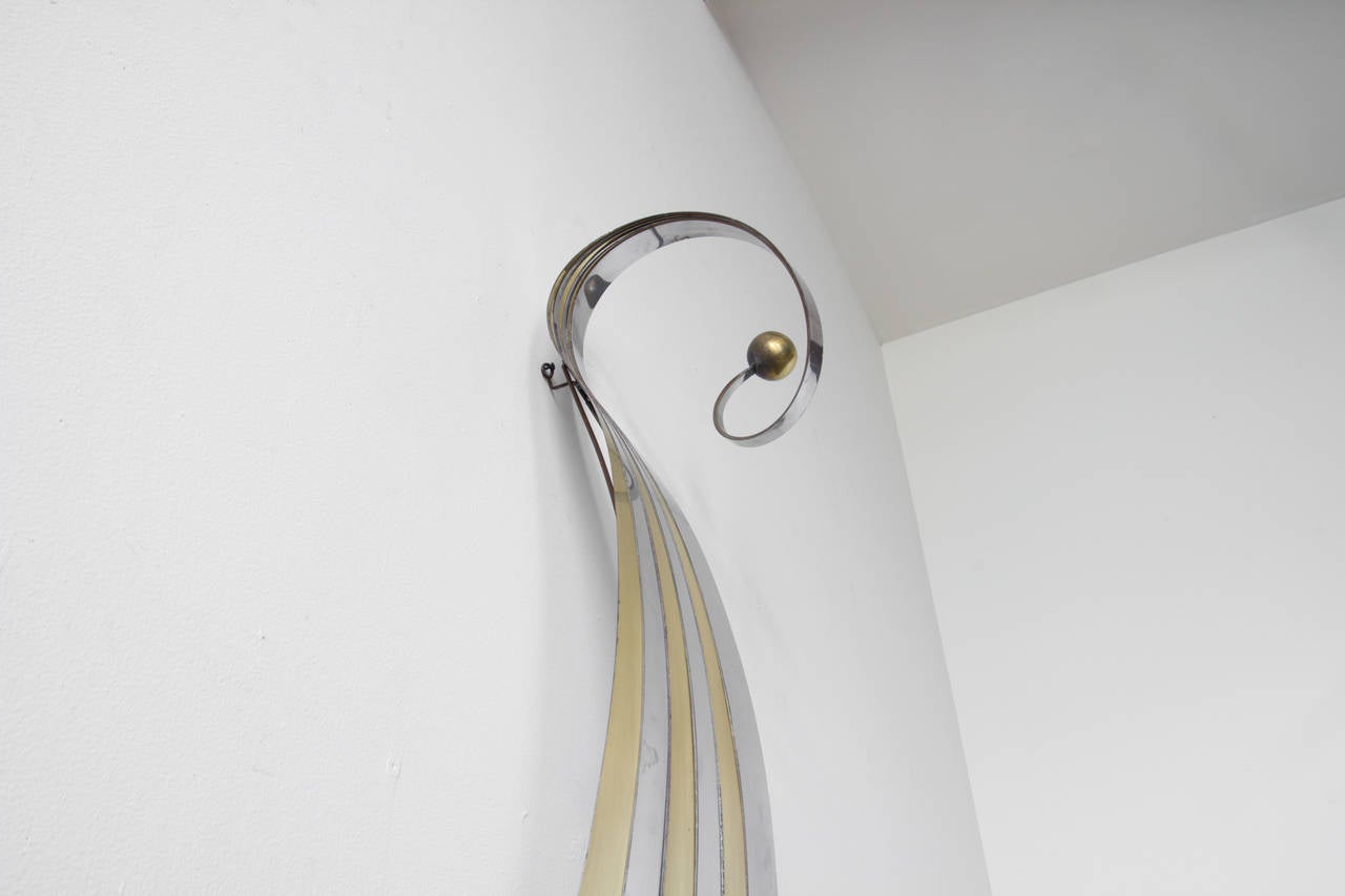Artisan House Inc., C. Jere wall-mounted sculpture in brass and chrome, style no. 100688, Spiral II. Complete with in-tact 