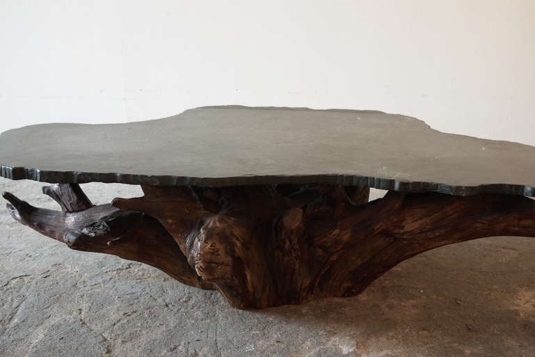 Mid-20th Century Tree Root and Stone Coffee Table