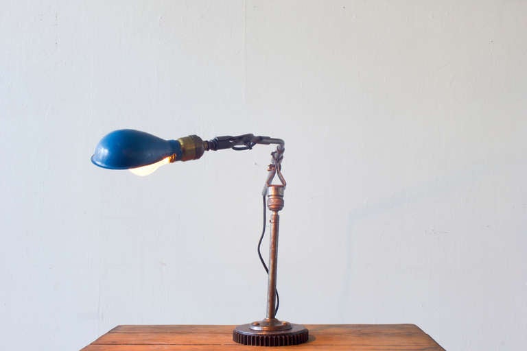American Blue Articulating Industrial Table Lamp