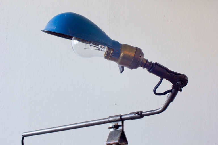Blue Articulating Industrial Table Lamp In Fair Condition In Asbury Park, NJ