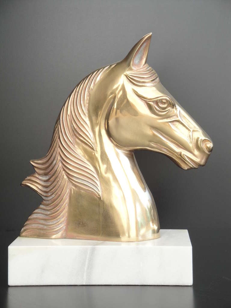 Vintage Brass Horse Bust on a marble base