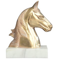 Vintage Brass Horse Head Sculpture / Bookend