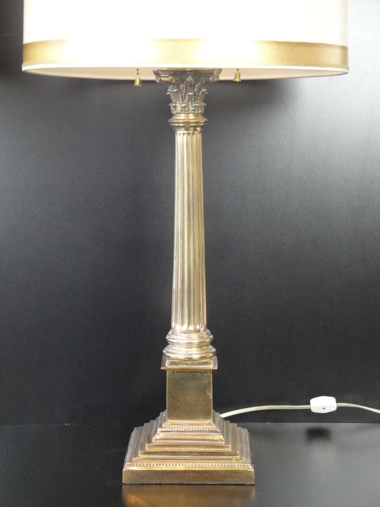 American Lovely Pair of Neoclassical Brass Lamps attr Stiffel