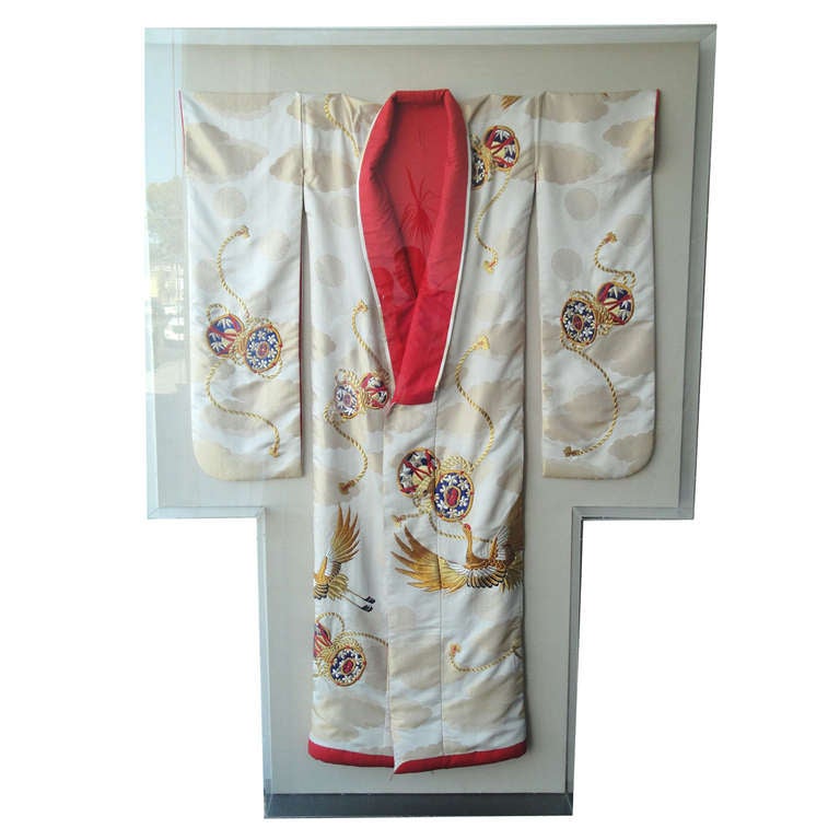 Silk Japanese Bridal Kimono Framed in Custom Acrilic Shadow