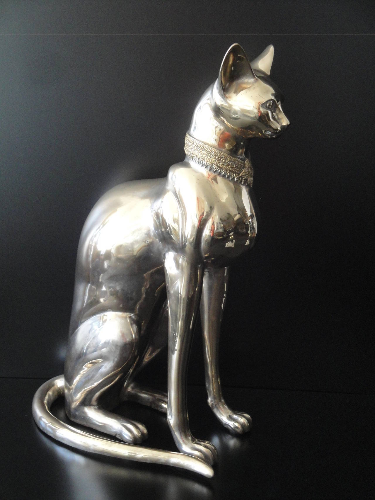 Brass Egyptian cat sculpture signed by the artist.