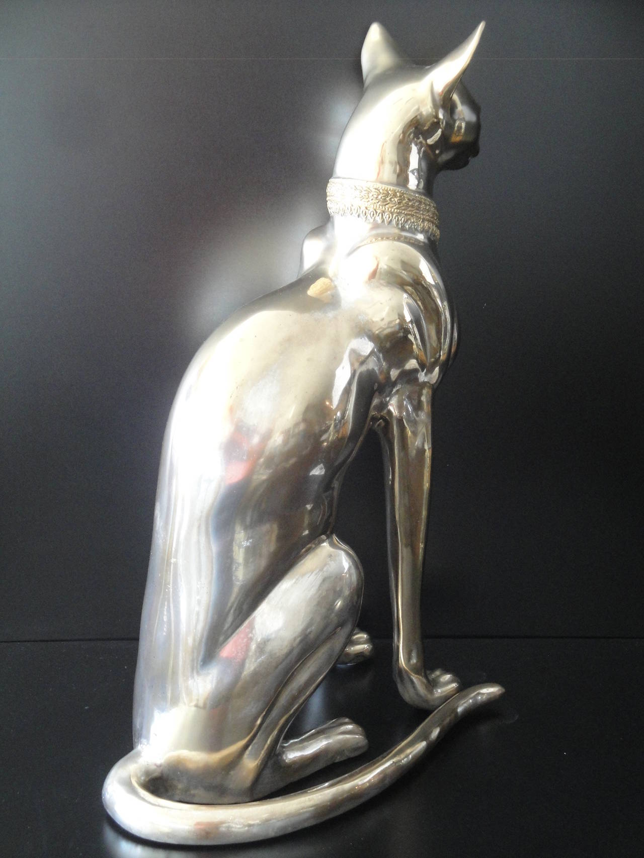 Late 20th Century Brass Egyptian Cat Sculpture