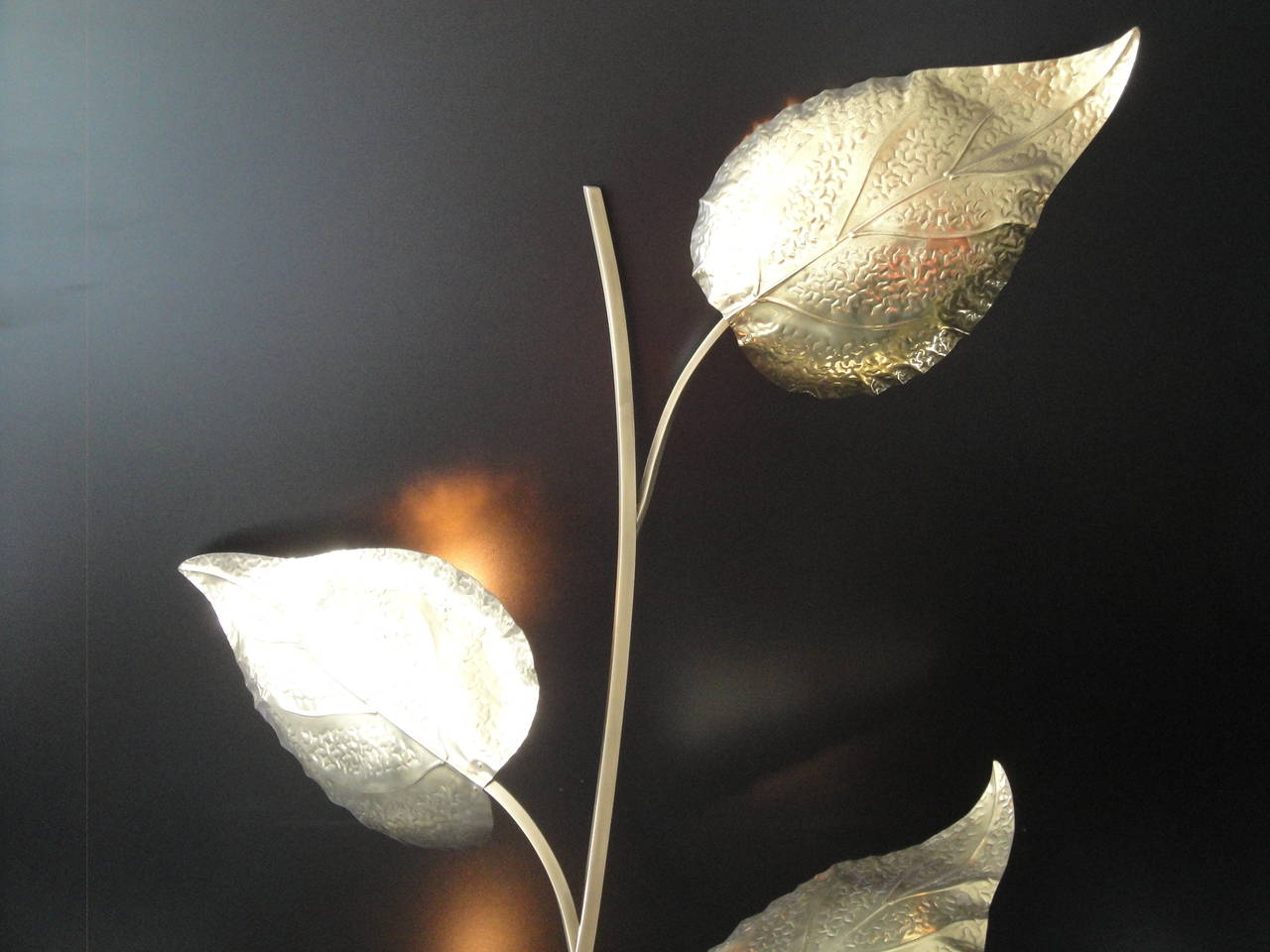 Italian Tommaso Barbi Brass Leaf Floor Lamp