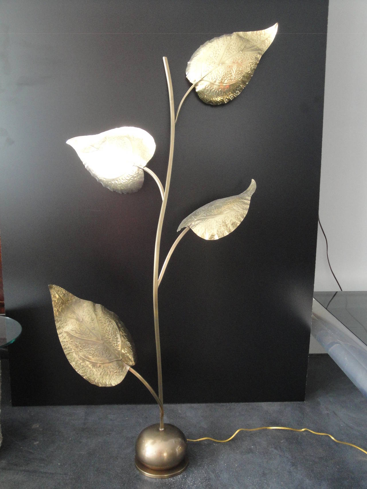 Mid-Century Modern Tommaso Barbi Brass Leaf Floor Lamp