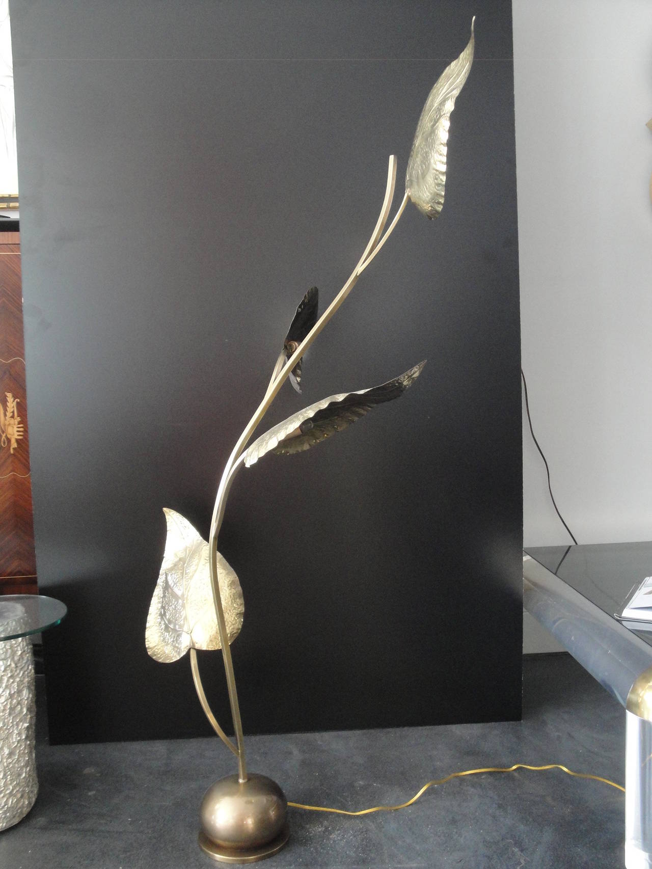 Mid-20th Century Tommaso Barbi Brass Leaf Floor Lamp