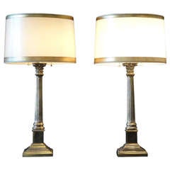 Lovely Pair of Neoclassical Brass Lamps attr Stiffel