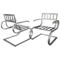 Pair of Aluminum Lounge Chairs and Ottoman 12