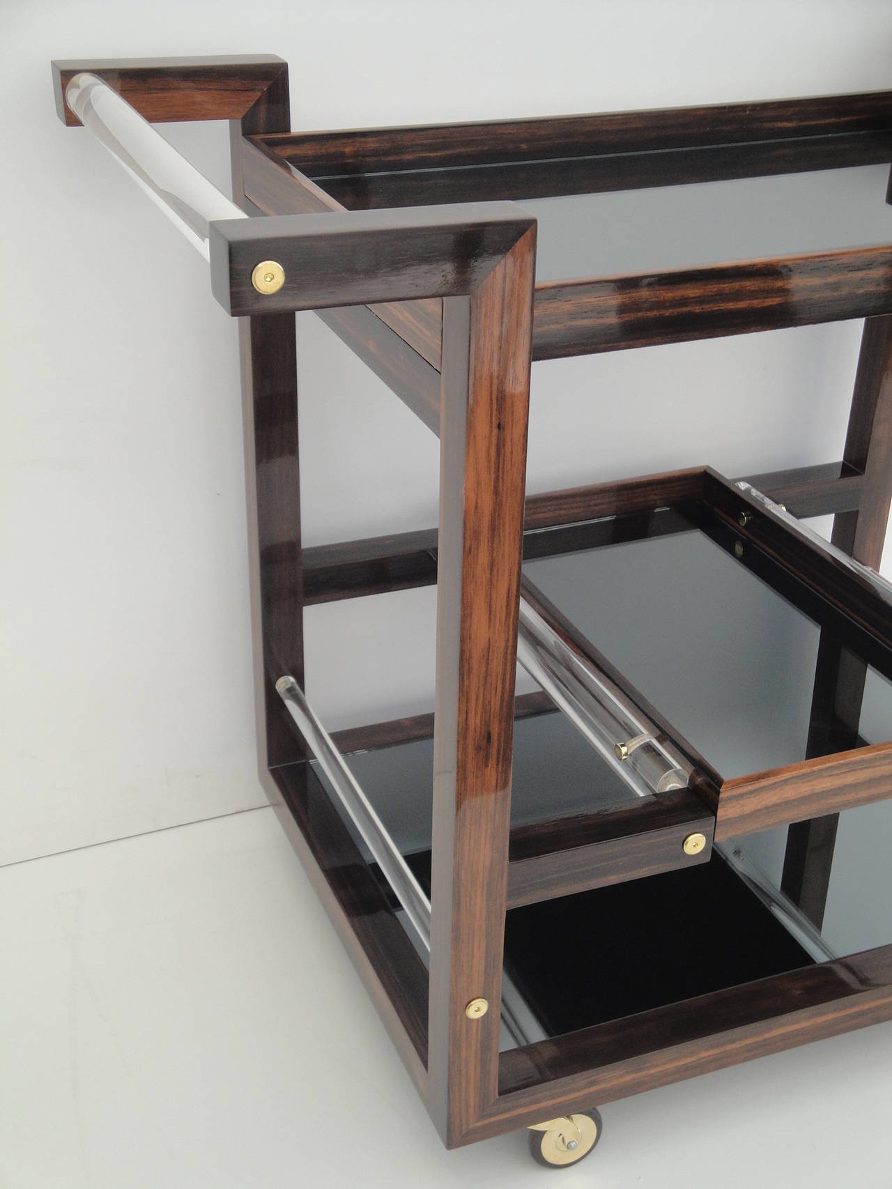 Art Deco Style Solid Macassar Ebony Rolling Bar Cart at 1stDibs
