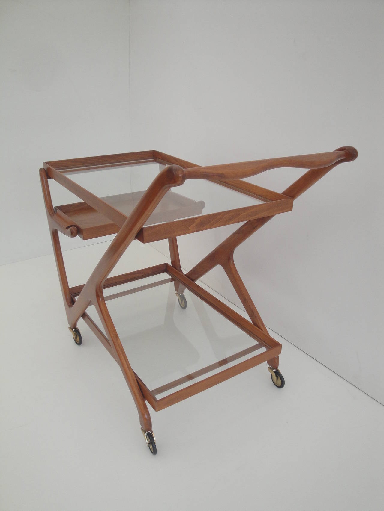 Cesare Lacca Style Rolling Bar Cart In Excellent Condition In North Hollywood, CA
