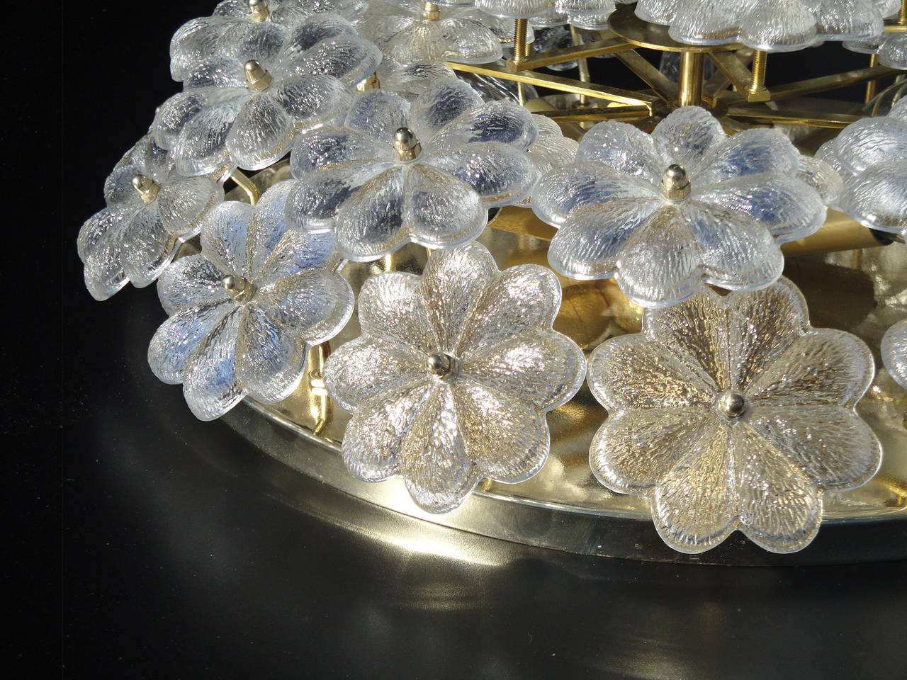 Extra Large Ernst Palme Floral Glass and Brass Floral Sconce In Excellent Condition For Sale In North Hollywood, CA