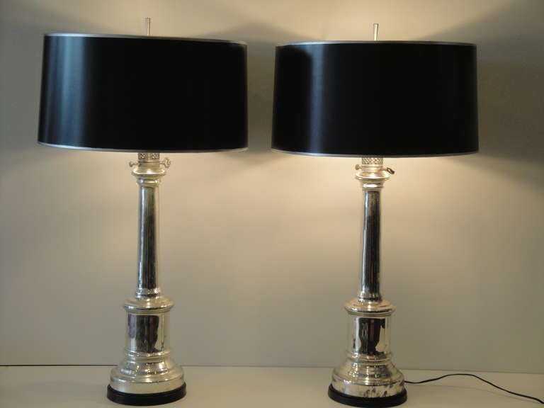 Pair of antique mercury glass Empire style lamps by Warren Kessler of New York. 35