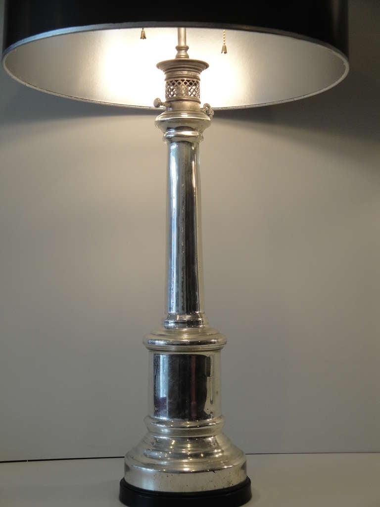 American Pair of Antique Mercury Glass Empire Style Lamps by Warren Kessler