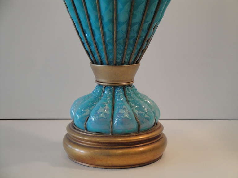 Mid-20th Century Impressive Pair of Gigantic Turquoise Caged Venetian Murano Lamps by Marbro