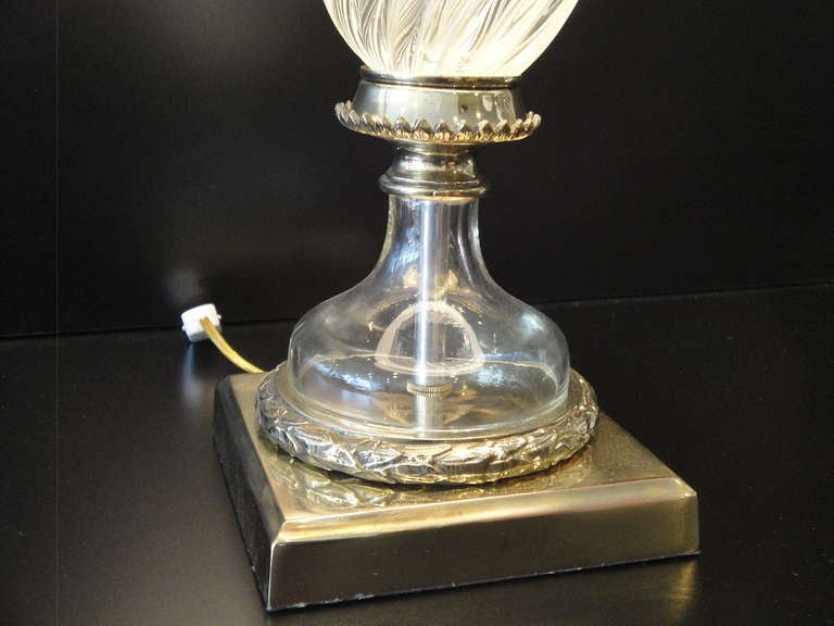 Brass Pair Venetian Murano Glass Lamps by Marbro