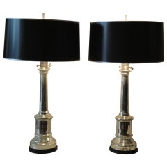 Pair of Antique Mercury Glass Empire Style Lamps by Warren Kessler