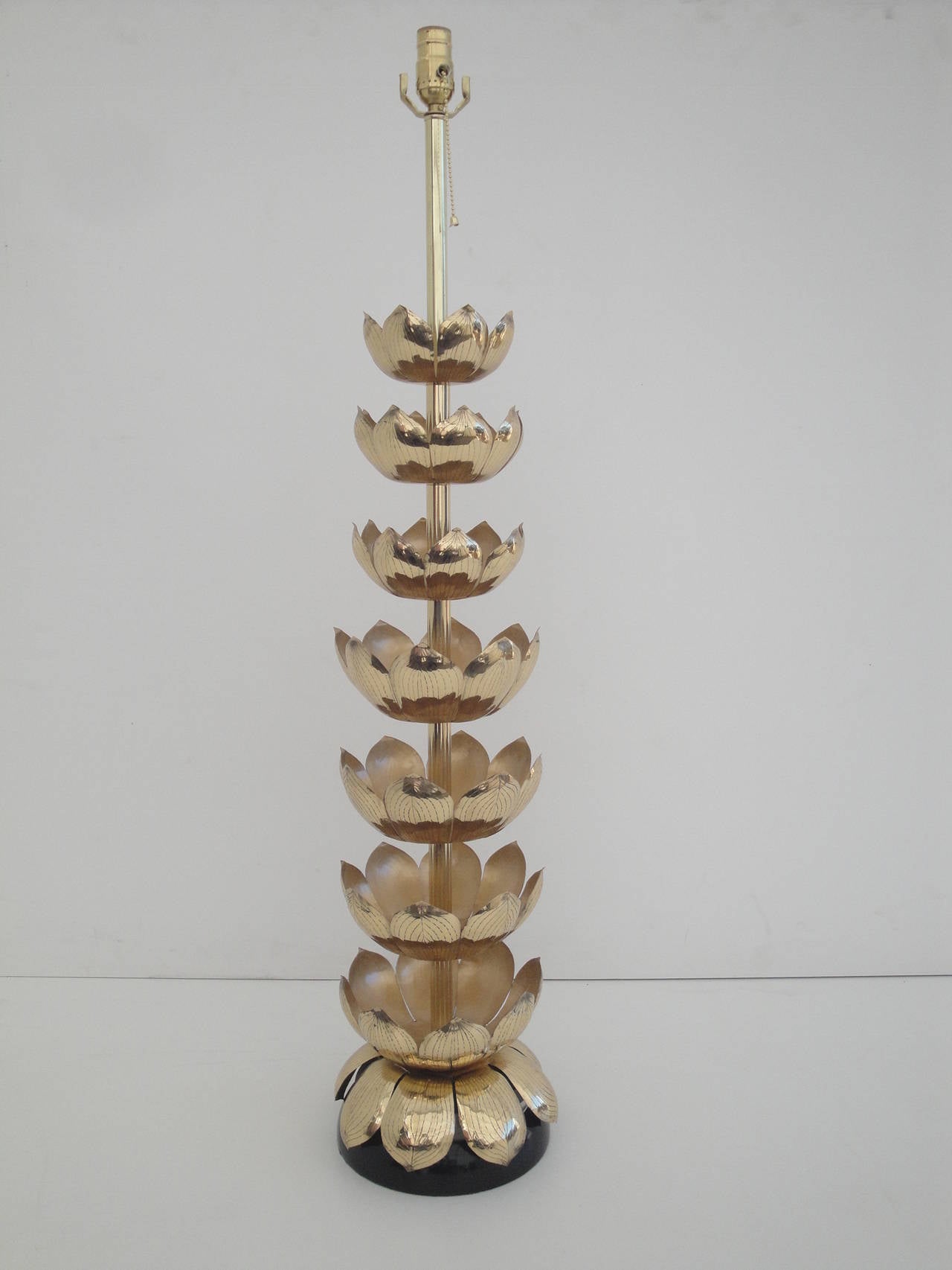 Brass lotus lamp attributed to Feldman.

Height measurement is to top of harp.