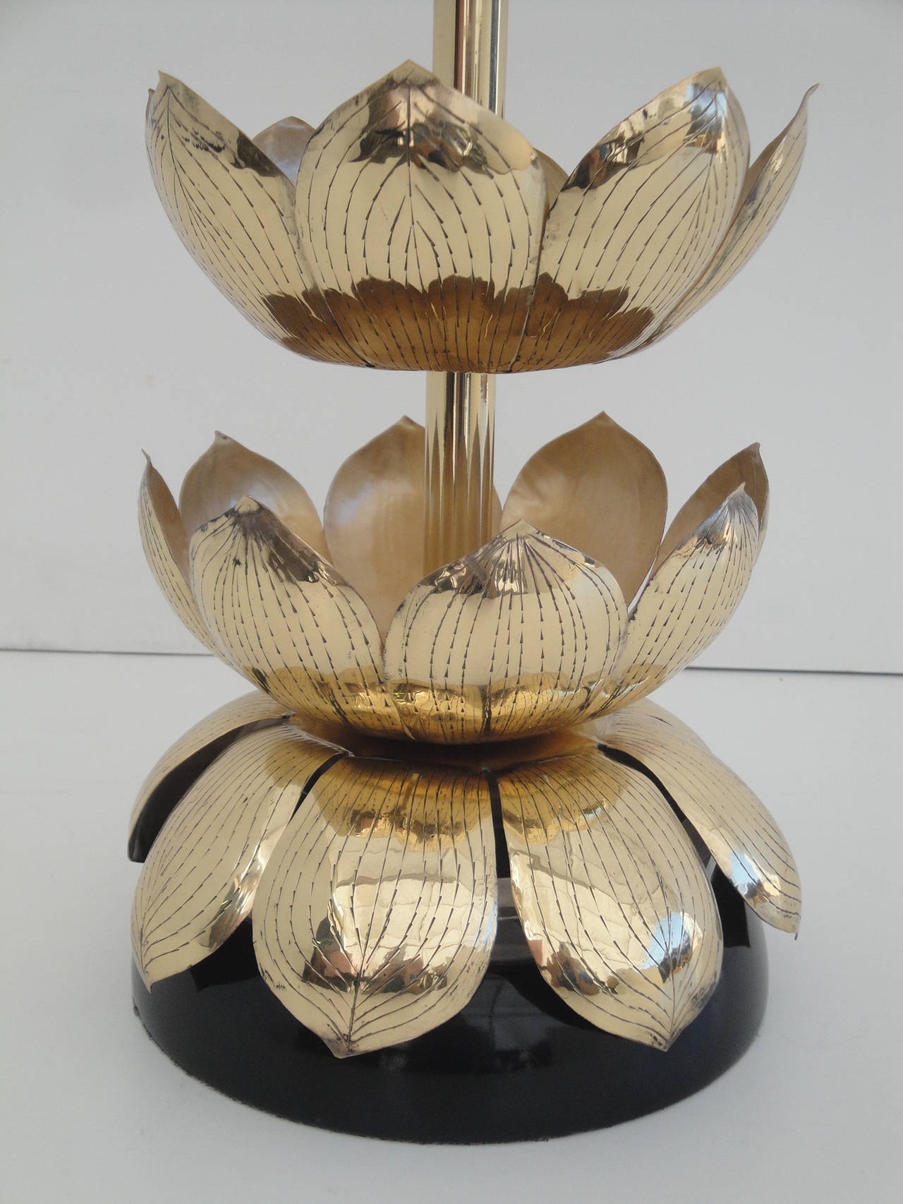 Hollywood Regency Brass Lotus Lamp Attributed to Feldman