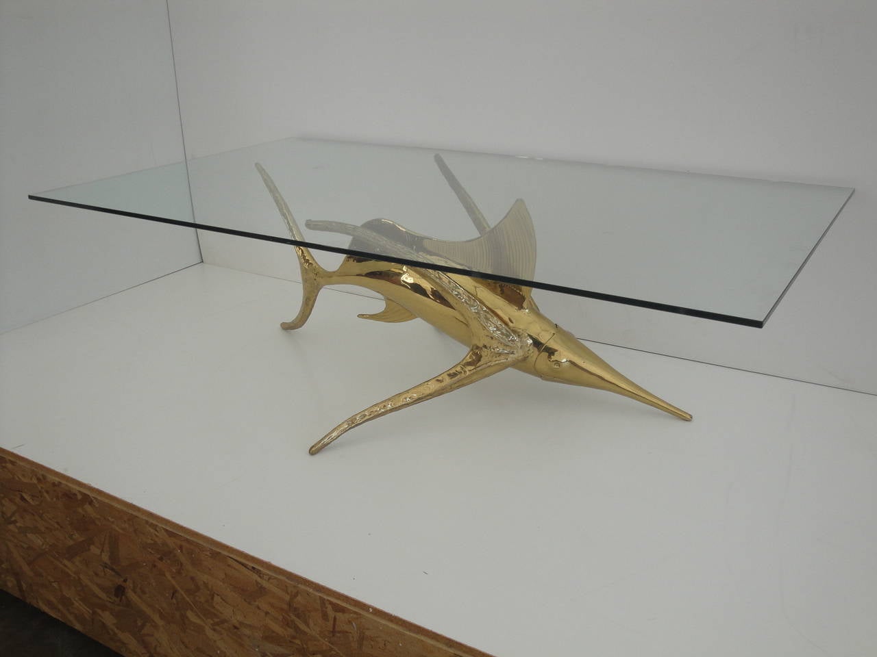 Hollywood Regency Signed Alain Chervet Brass Swordfish  Coffee Table Base