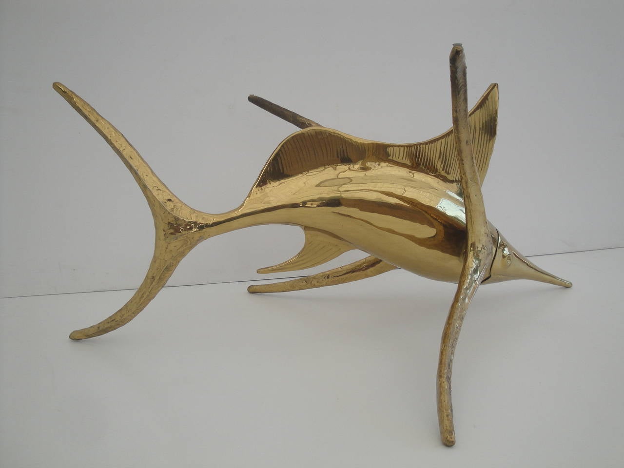 Signed Alain Chervet Brass Swordfish  Coffee Table Base In Good Condition In North Hollywood, CA