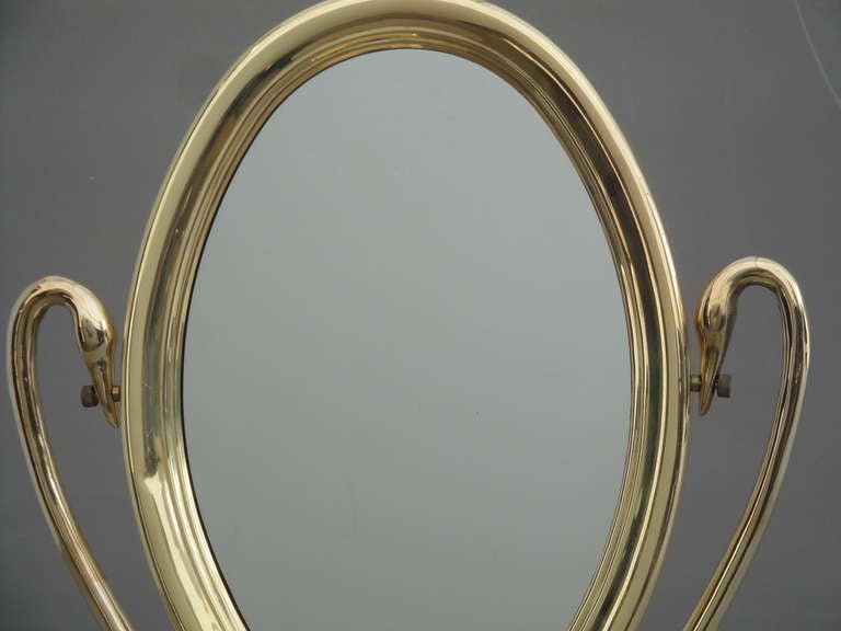 Late 20th Century Polished Brass Swan Vanity Mirror