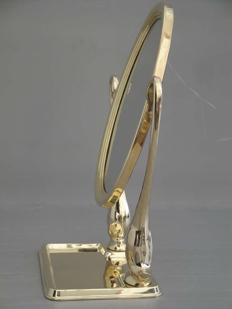 Unknown Polished Brass Swan Vanity Mirror