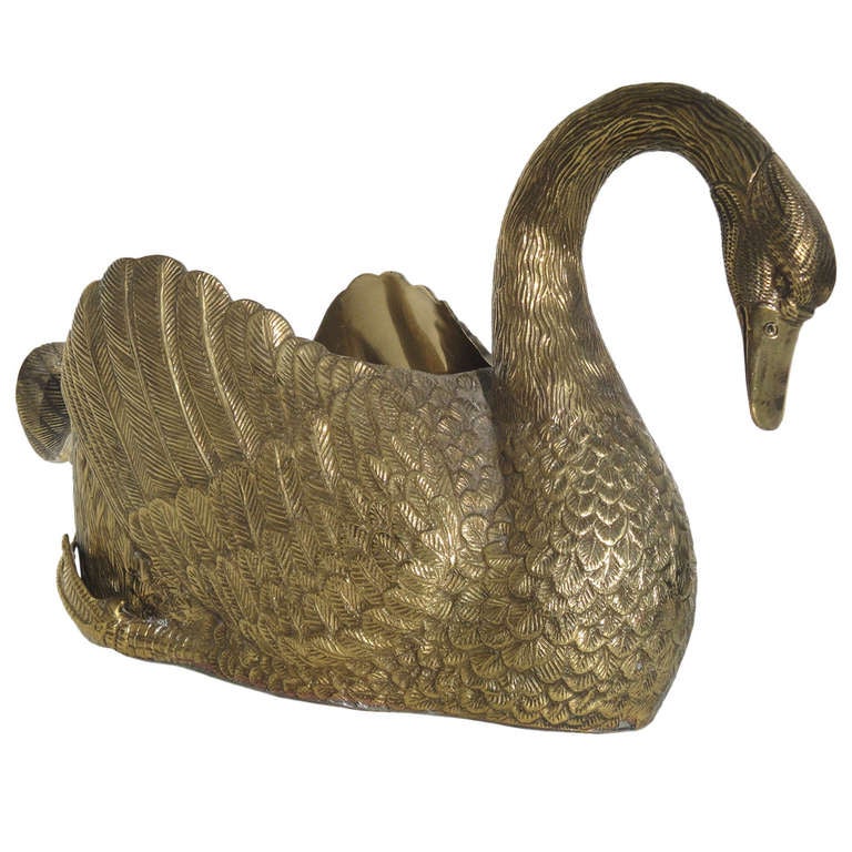 Gracefull Brass Swan Planter at 1stdibs