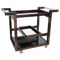 Art Deco Style Solid Macassar Ebony Rolling Bar Cart 10