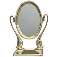 Polished Brass Swan Vanity Mirror