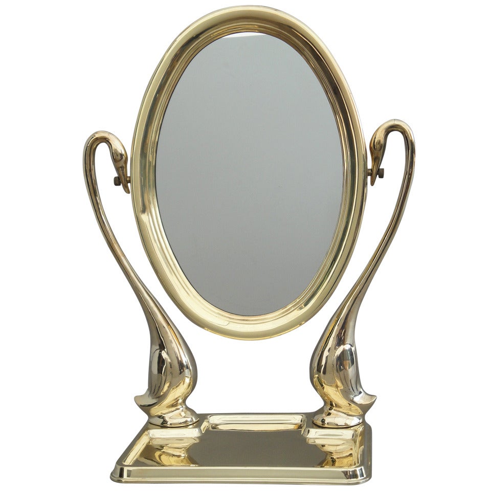 Polished Brass Swan Vanity Mirror