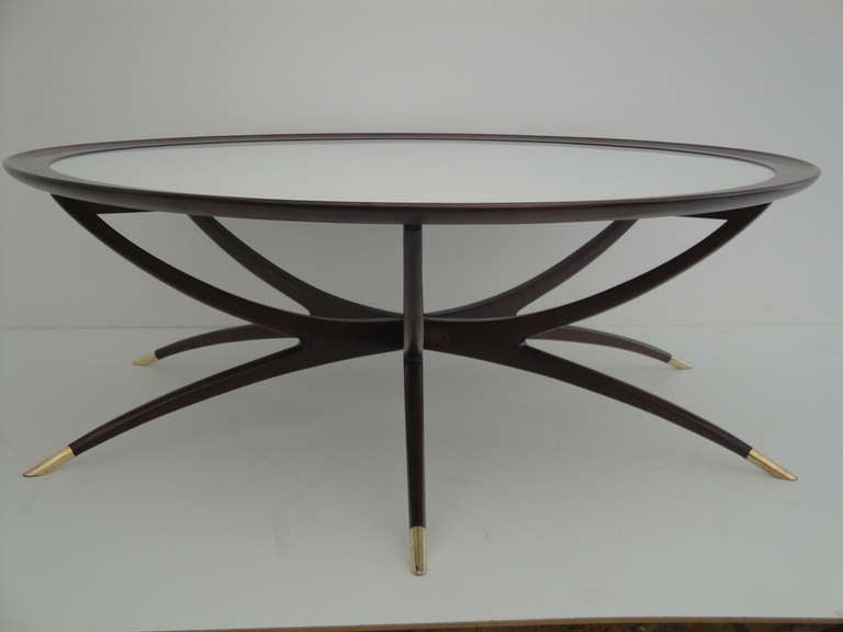 Mid Century Spider Leg Coffee Table with White Glass Top In Excellent Condition In North Hollywood, CA