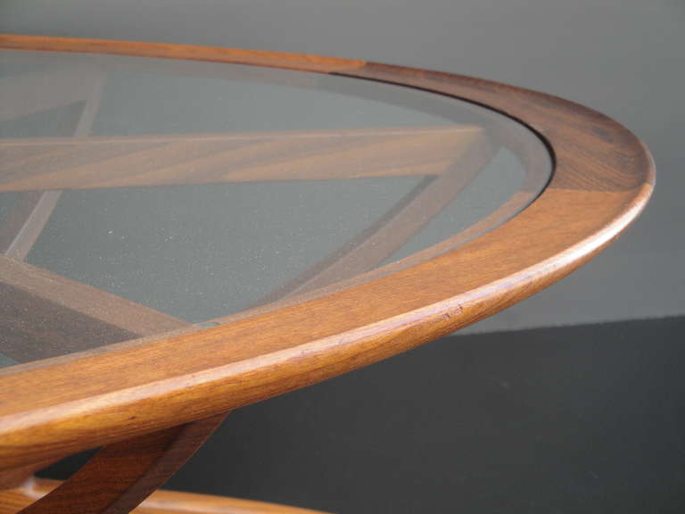 Mid-Century Modern Mid-Century Spider Leg Teak Coffee Table with Clear Glass Top