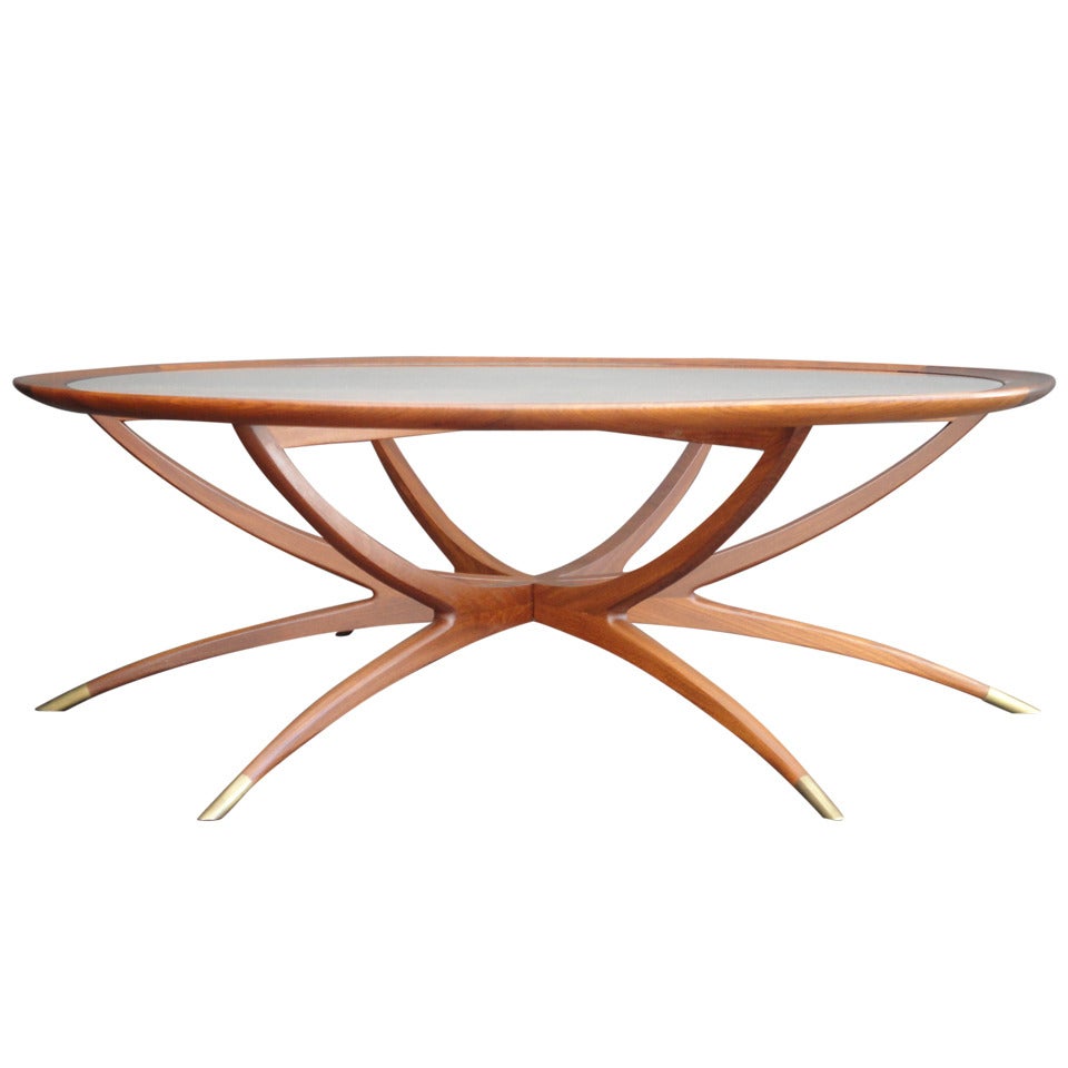 Mid-Century Spider Leg Teak Coffee Table with Clear Glass Top