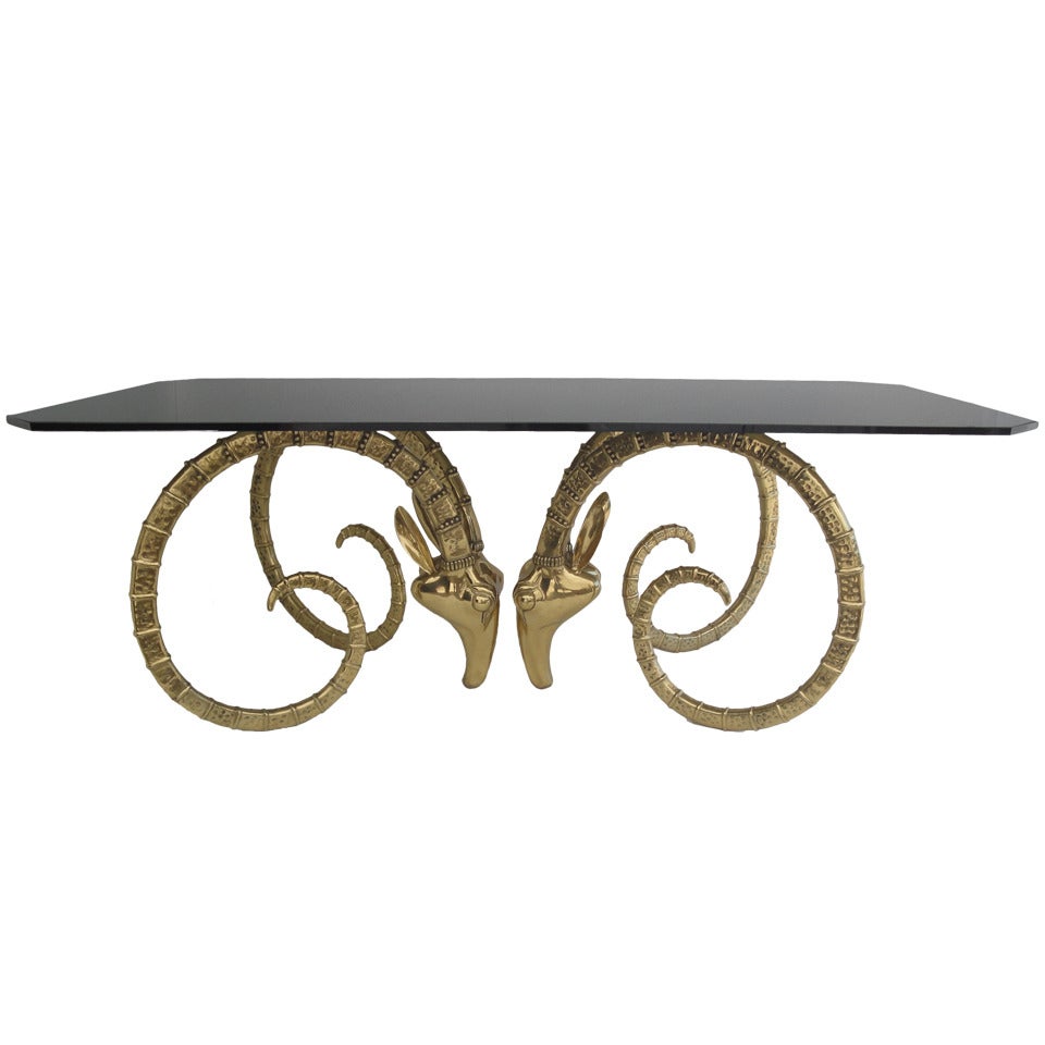 Brass Ibex or Ram Head Desk / Dining Table Base Style of Chervet