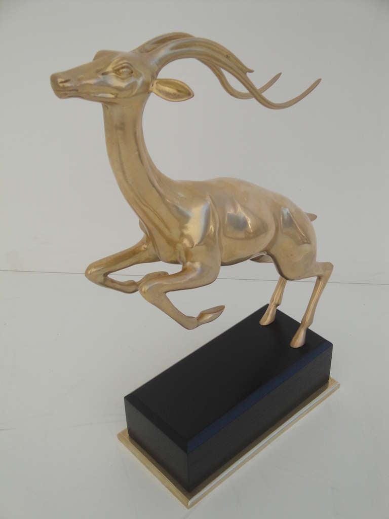 Late 20th Century Hollywood Regency Brass Impala Statue