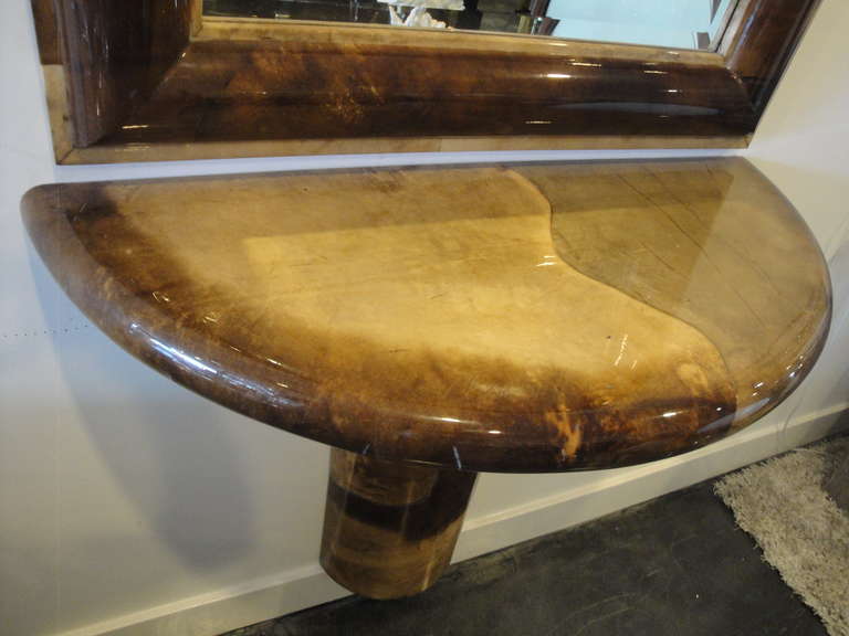 Karl Springer Parchment Console Table with Matching Mirror In Excellent Condition In North Hollywood, CA