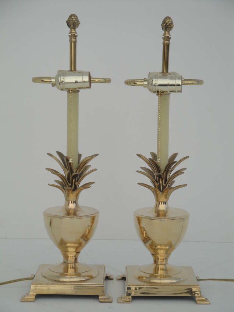 Pair Brass Petite Pineapple Urn Lamps For Sale at 1stDibs