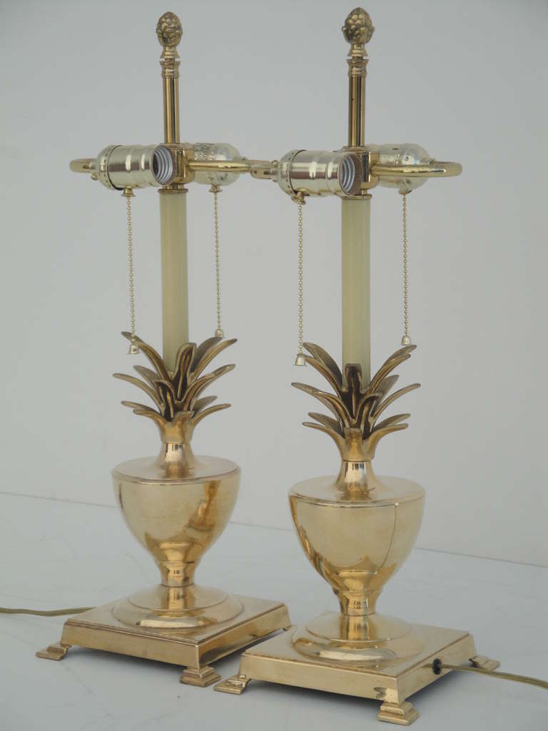 Pair Brass Petite Pineapple Urn Lamps For Sale at 1stDibs