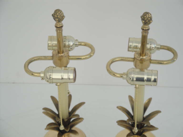 Pair Brass Petite Pineapple Urn Lamps For Sale at 1stDibs