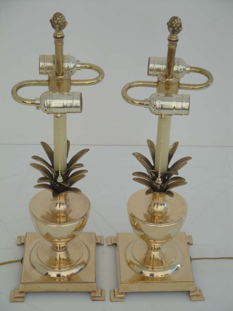 Pair Brass Petite Pineapple Urn Lamps For Sale at 1stDibs