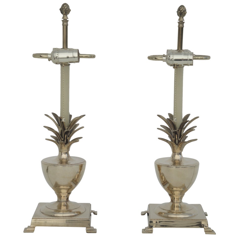 Pair Brass Petite Pineapple Urn Lamps For Sale at 1stDibs