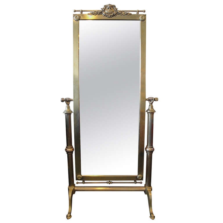 Hollywood Regency Brass Parisian Cheval Floor Mirror at 1stDibs