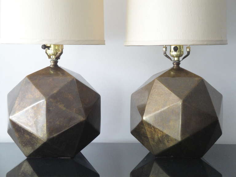 American Pair of Westwood Industries Antique Bronzed Faceted Lamps
