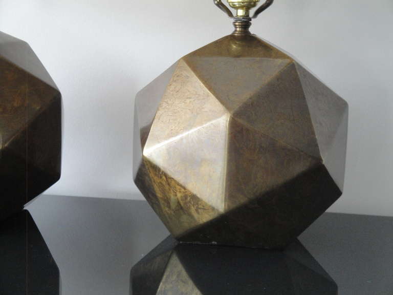 Pair of Westwood Industries Antique Bronzed Faceted Lamps In Excellent Condition In North Hollywood, CA