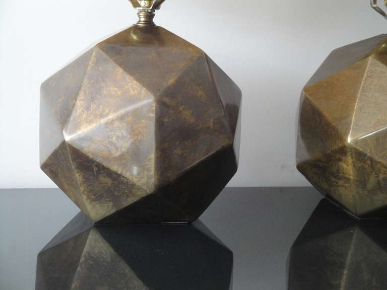 Late 20th Century Pair of Westwood Industries Antique Bronzed Faceted Lamps