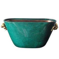 Used Aldo Tura Emerald Green Parchment Beverage Cooler / Ice Bucket