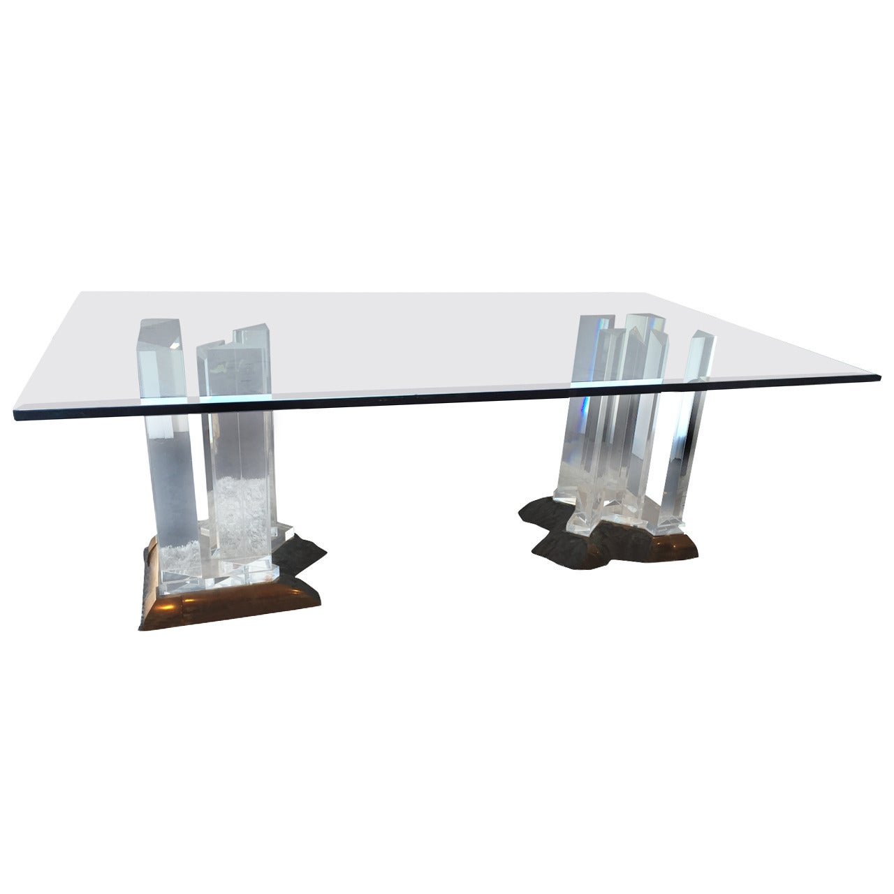 Impressive Bronze and Lucite Dining Table Base by Jeffrey Bigelow